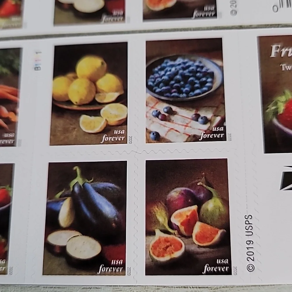 100 Fruits & Vegetables Art 2019 Forever Postage Stamps USPS Wedding Invitations